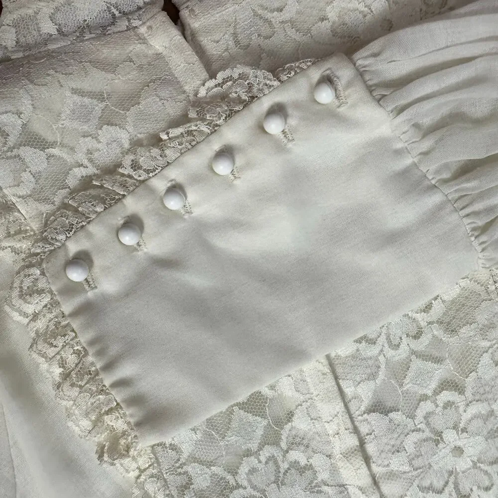 Candi Jones‎ California Vintage 70s Cream Lace Trim Prairie Wedding Dress Size S - Picture 12 of 14
